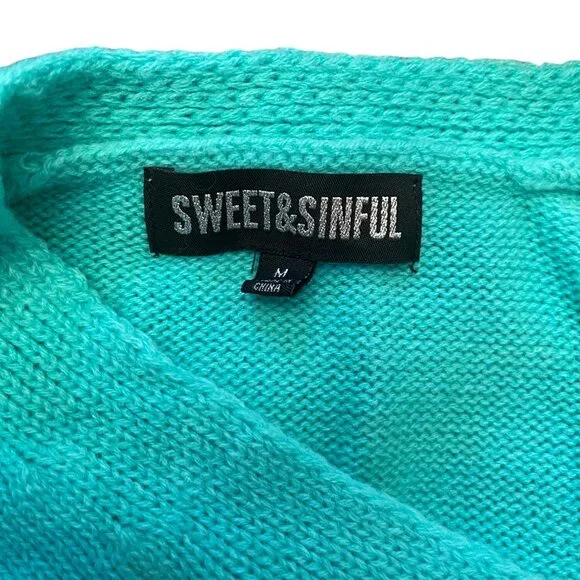 Sweet & Sinful Green Cardigan Cropped Sweater Cherries Size Medium - Picture 3 of 3